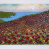 Fused glass picture poppy field at Holywell Bay Fused glass picture poppy field at Holywell Bay