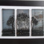 Fused glass picture coming home trees by moonlight Fused glass picture coming home trees by moonlight