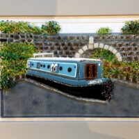 Fused glass picture of a narrow boat