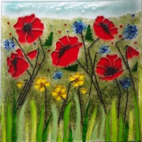 Memorial picture of poppies Fused glass memorial picture incorporating ashes