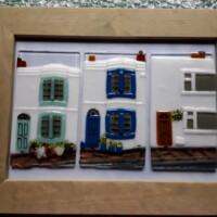 Fused glass picture of a period house