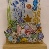 The Reef Freestanding fused glass artwork coral reef