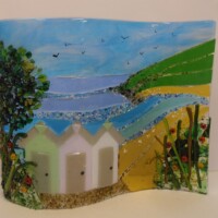 Fused glass beach hut seaside wave Fused glass beach hut seaside wave