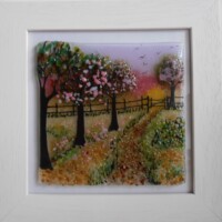 Fused glass spring landscape Fused glass spring landscape