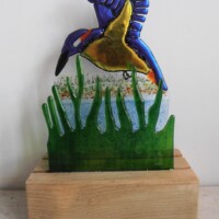 Fused glass freestanding kingfisher Fused glass freestanding kingfisher