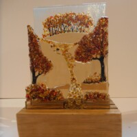 Fused glass freestanding autumn scene Fused glass freestanding autumn scene