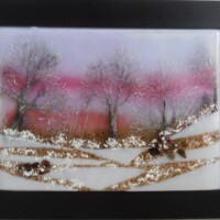 Fused glass winter sunset landscape Fused glass winter sunset landscape