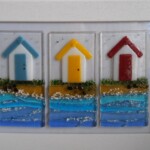 Fused glass beach hut triptych Fused glass beach hut triptych
