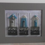 Fused glass beach hut triptych Fused glass beach hut triptych
